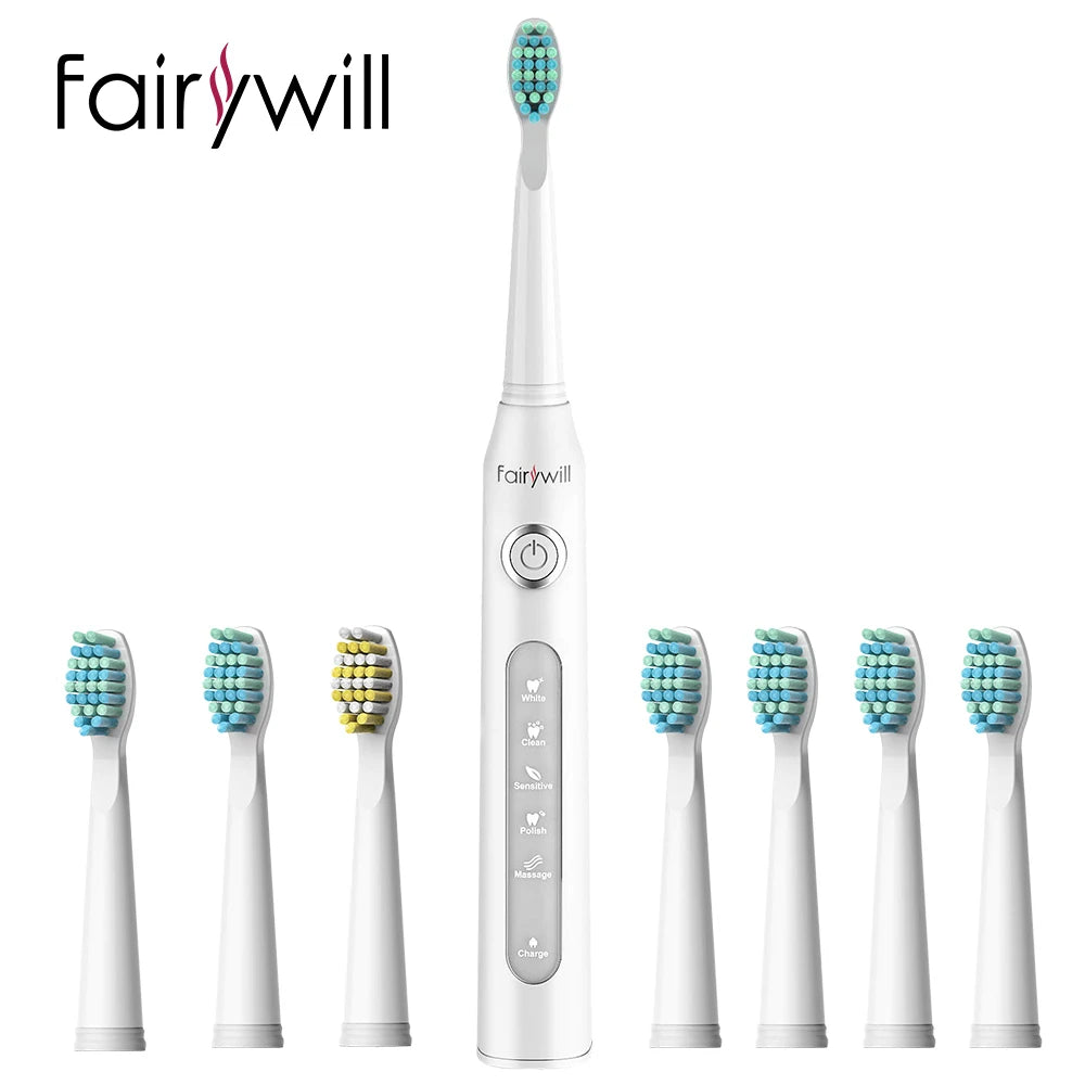 Fairywill Electric Sonic Toothbrush FW-507 USB Charge Rechargeable Adult Waterproof Electronic Toothbrushes Replacement Heads s