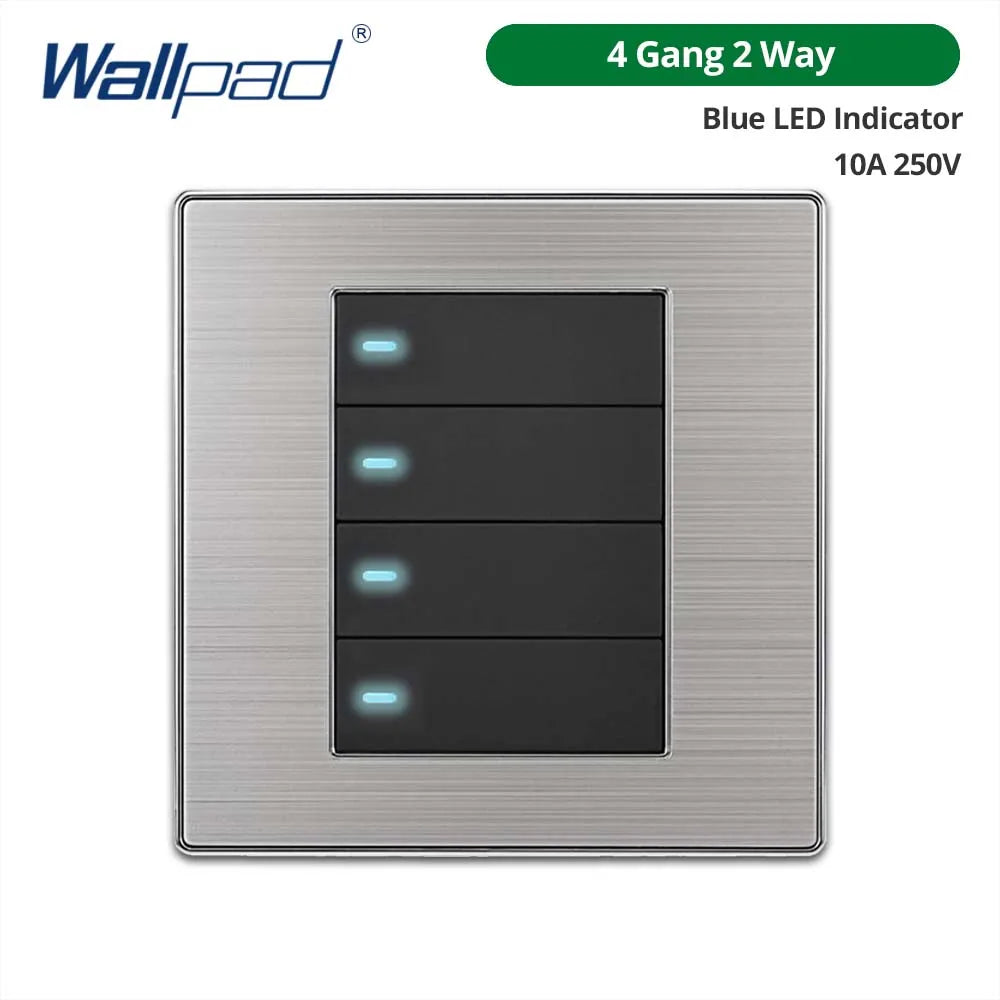 Công tắc đèn âm tường 2 chiều, thép không gỉ, LED.