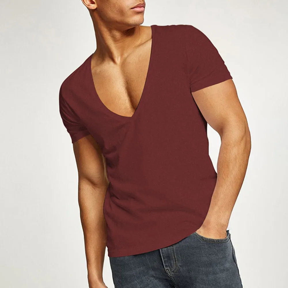 Áo Thun Nam Cơ Bản Hè V-Neck Tập Gym Thể Thao