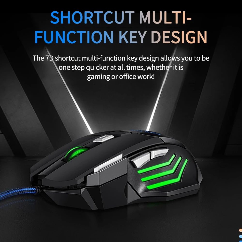 Professional Wired Gaming Mouse 7 Button Ergonomic USB Optical Mice 5500 DPI Backlight Adjustable for PC Gamer Computer Desktop