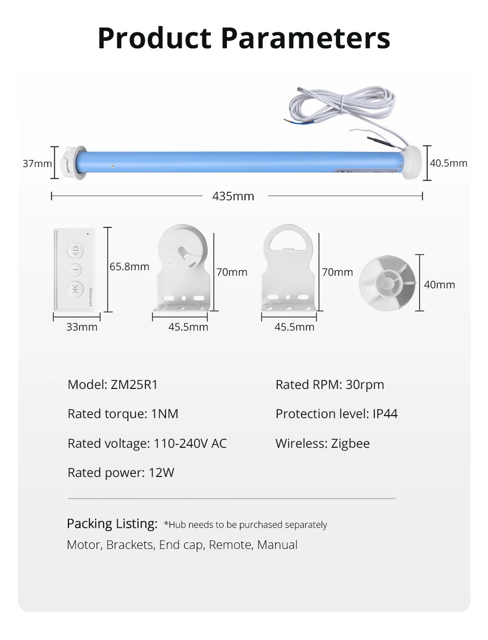 Zemismart Động Cơ Rèm Thông Minh Zigbee Cho Ống 37mm - Daisan Mart