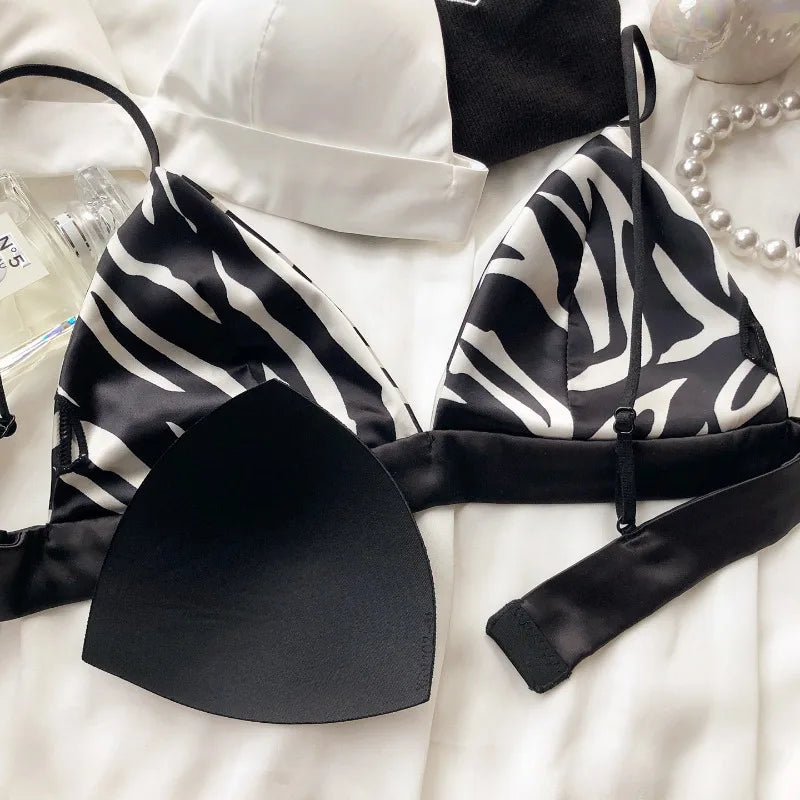 Summer Triangle Bra with Animal Print and Compact Push Up