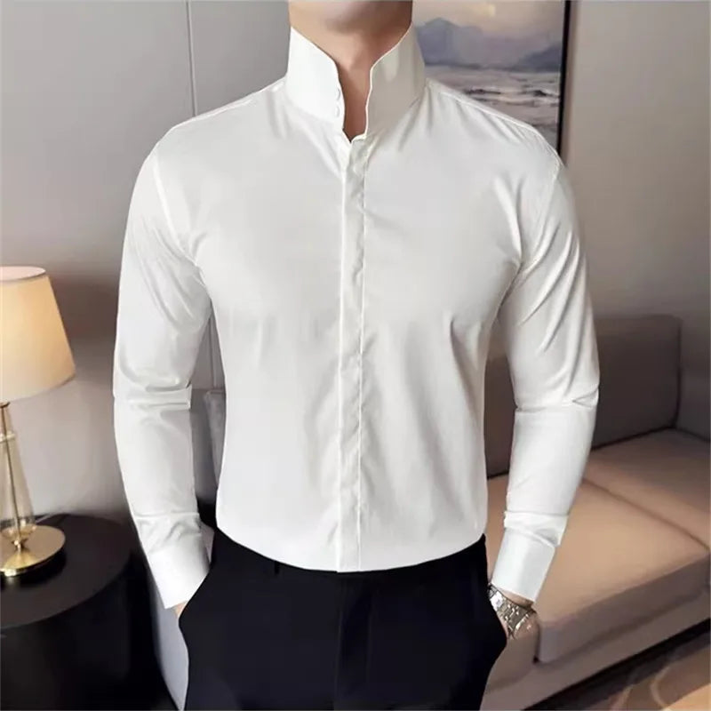 Korean Spring and Autumn High Collar Slim Fit Men's Shirt
