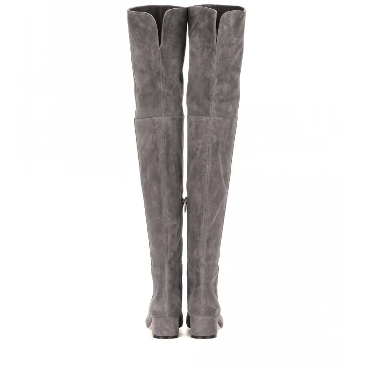 Arden Furtado Four 2025 over the knee suede boots for women fashion Round toe Low heel Side zipper brown long boots chunky heels