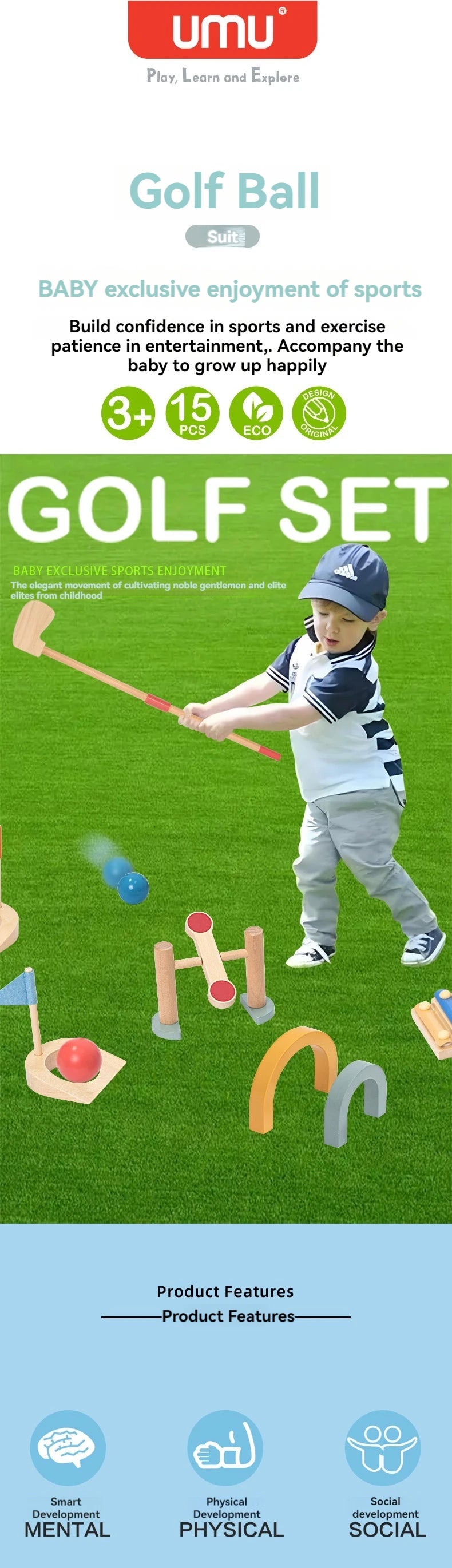 Educational Wooden Golf Toy Set for Kids Indoor and Outdoor