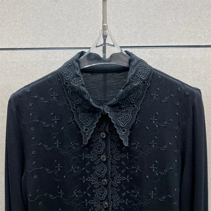 Women's bodysuit New elastic slim fit lapel long sleeved top for autumn 2025 floral embroidery women's corset y2k women's bodys