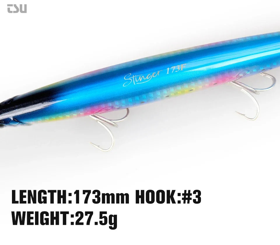 TSURINOYA Shore Fishing STINGER 173F Floating Minnow Silm Fishing Lure 173mm 37.5g Saltwater Hard Plastics Big Game Hard Bait