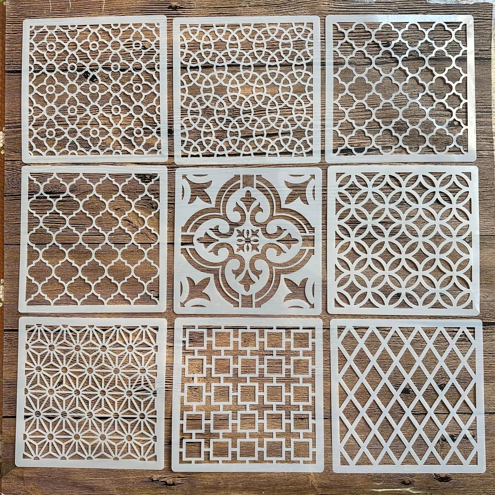 9pcs/set 15*15cm mold DIY stencils home decoration drawing template laser cutting wall template painting tiles cake stencils