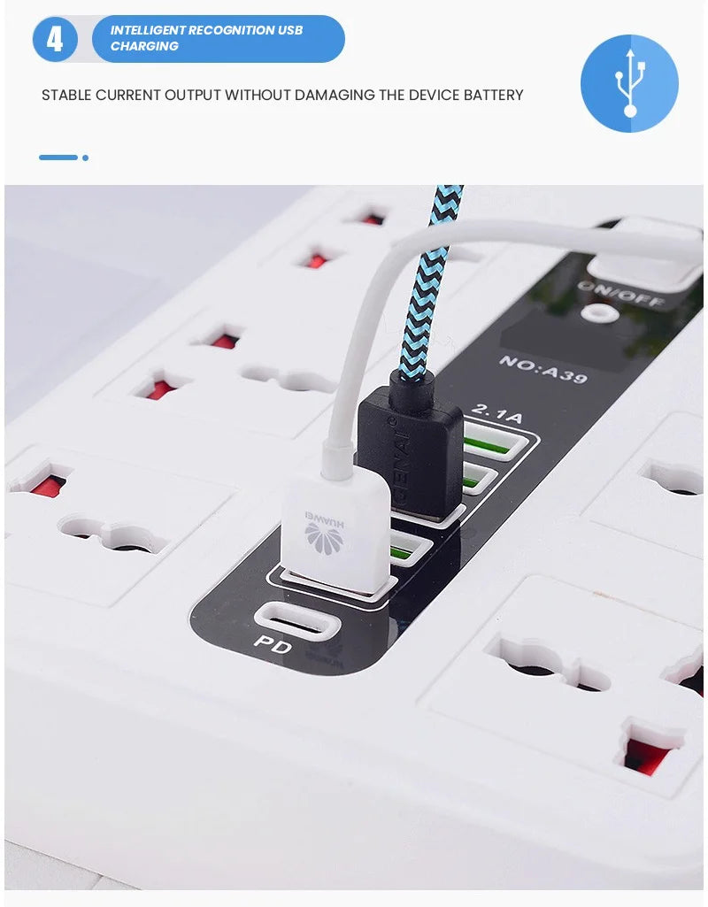 Smart Multi-function Socket Fast Charging USB Long