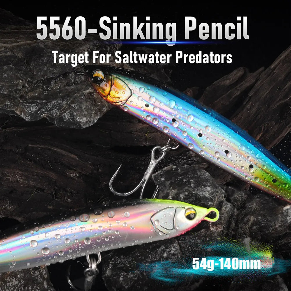 Kingdom Sinking Pencil Lure 140mm 54g Long Casting Saltwater Artificial Stickbait Hard Wobblers Seabass Trolling Jerkbait