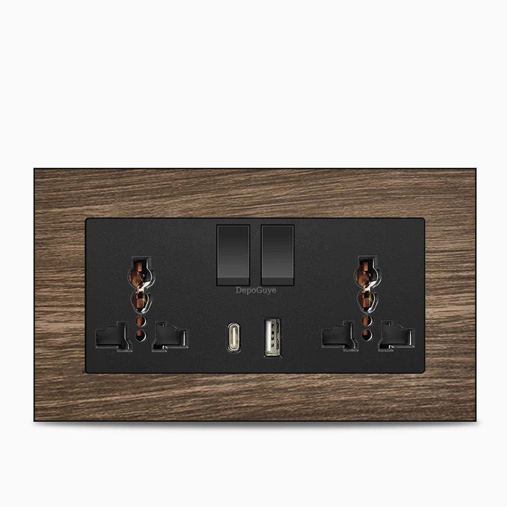 Universal 18W Type-C Plug Quick Charging Dual 3-pin Power Socket 220V,Wall electrical Socket with DC 5V 3.1A Type-c USB Charger