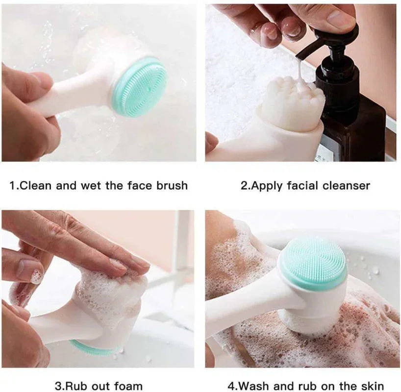 Double-sided soft exfoliating 3D silicone facial brush