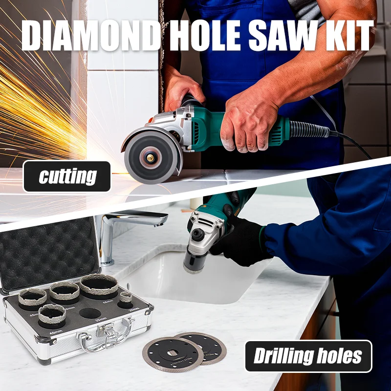 7pcs Angle Grinder Bit Diamond Hole saw Dry Vacuum Brazed Drilling Core Bits Set Porcelain Tiles Granite Marble Hole Saw
