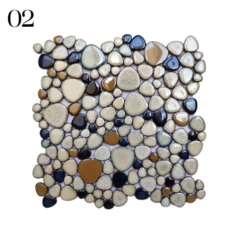 30x30cm Ceramic Pebble Mosaic Tiles Spa Pools Fish Ponds Bathrooms Anti-skid Wear-Resistant Floor Wall Decor Easy Cut Mesh Base