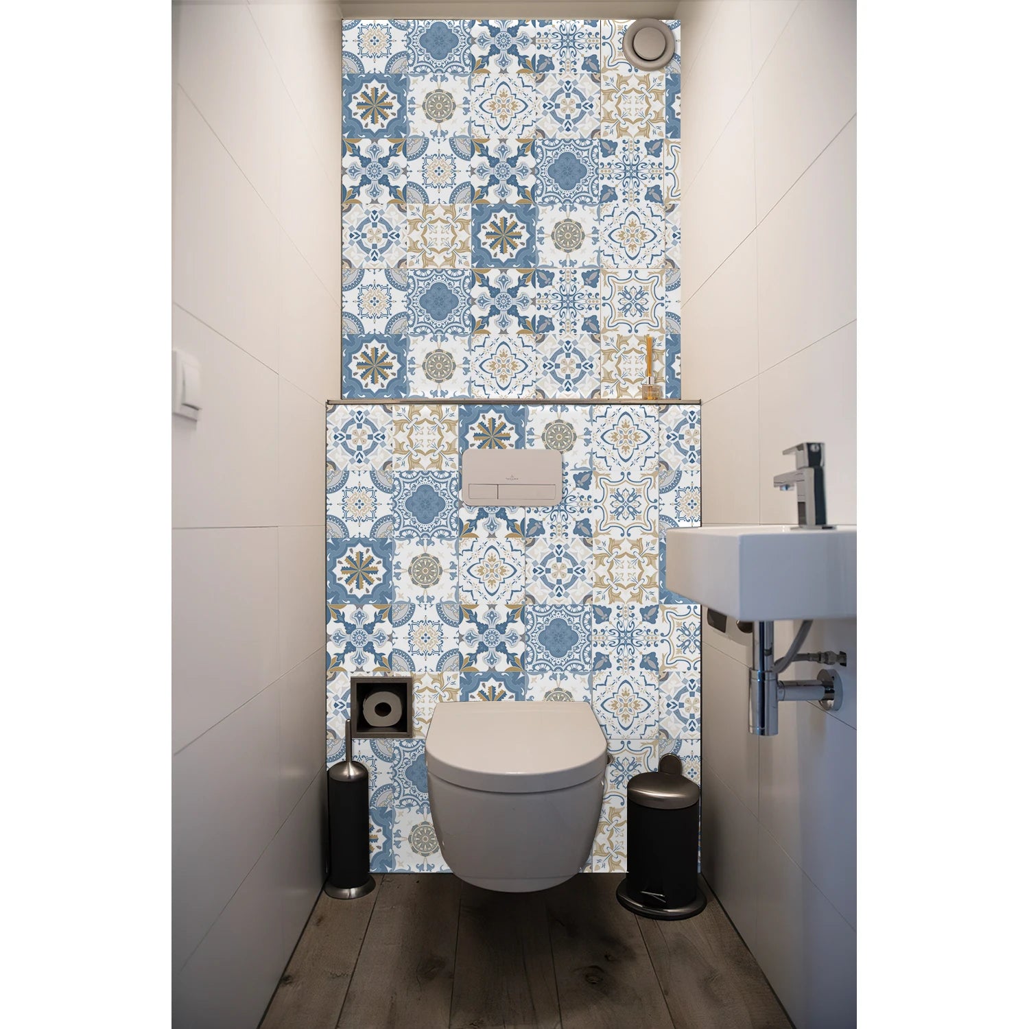 24PCS Set of Light Colored Ceramic Tile Stickers,PVC Peel and Stick Kitchen and Bathroom Wall Stickers Waterproof Self-Adhesive