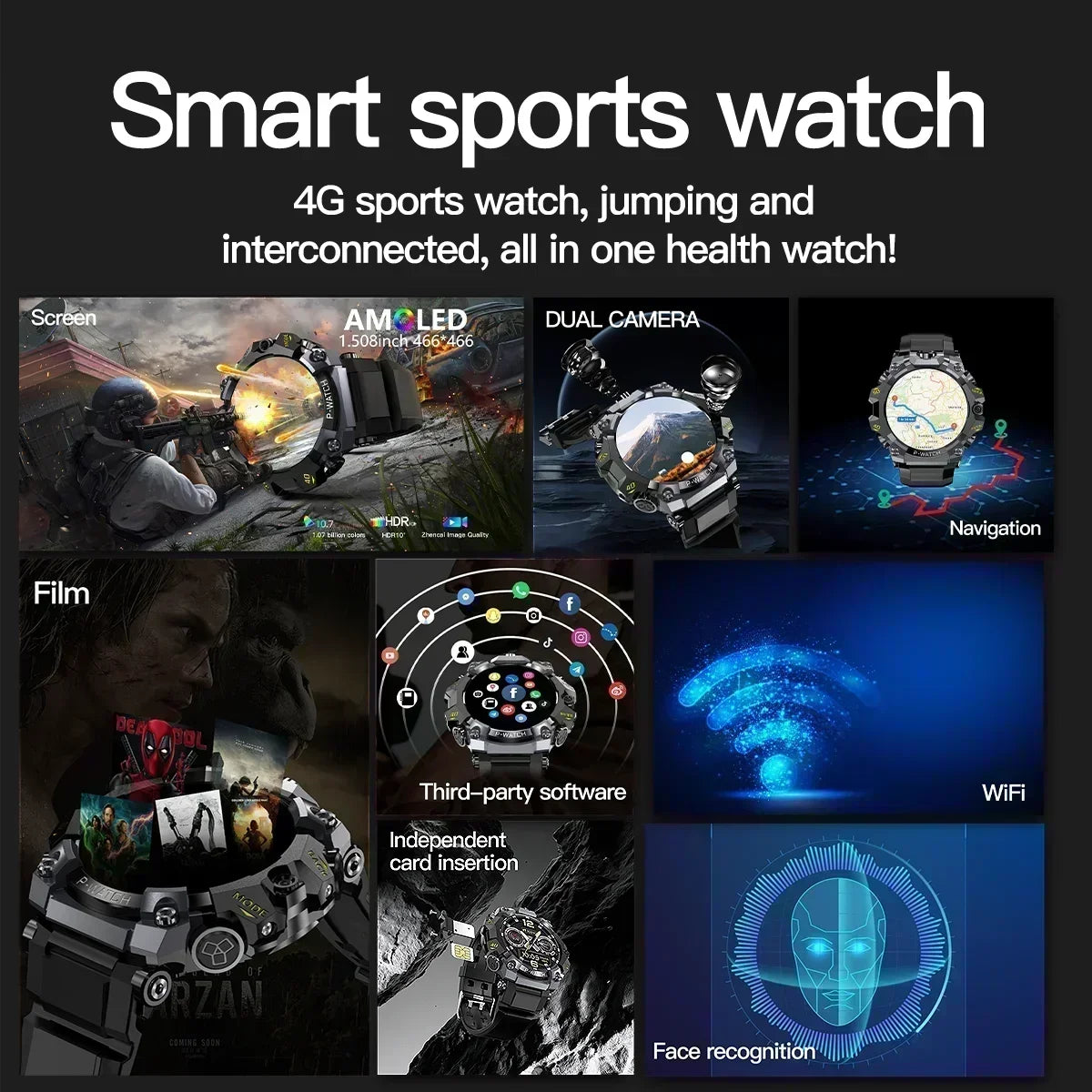 Smartwatch 5G Màn AMOLED 1.5 Camera Kép Chống Nước