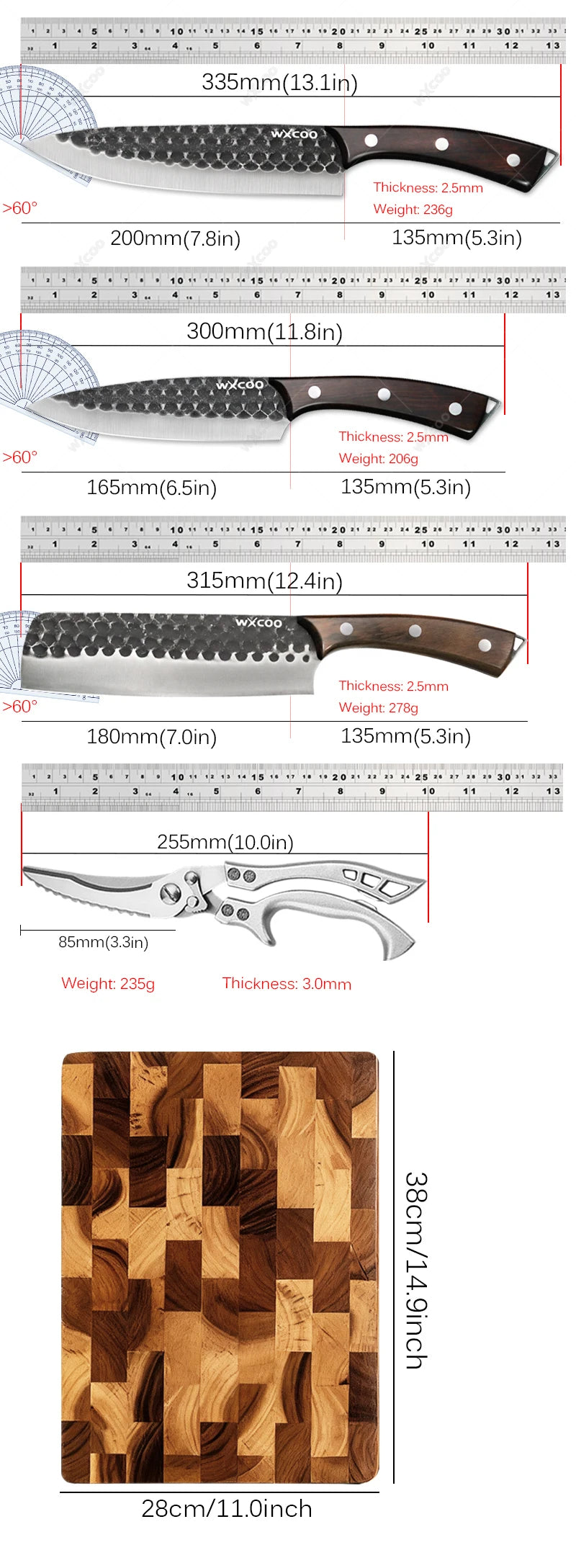 Multi-purpose Acacia Wood Cutting Board &amp; Stainless Steel Knives and Cutlery Set for Kitchen