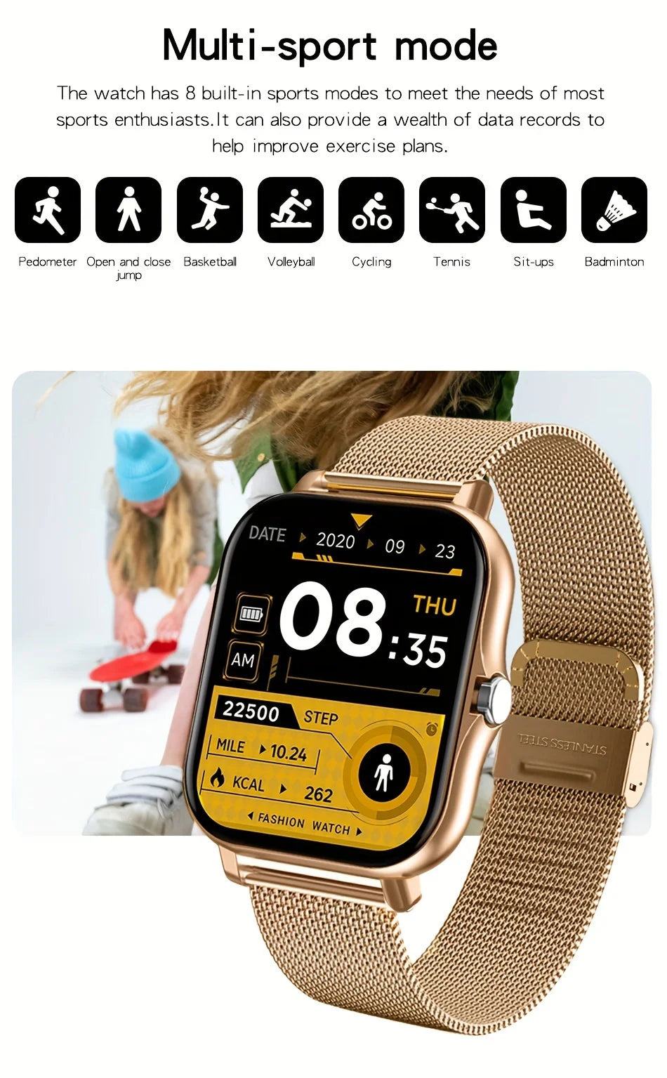 Exclusive 1PC Smart Watch Featuring Wireless Calling, Digital Display, Electronic Movement, Silicone and Stainless Steel Band