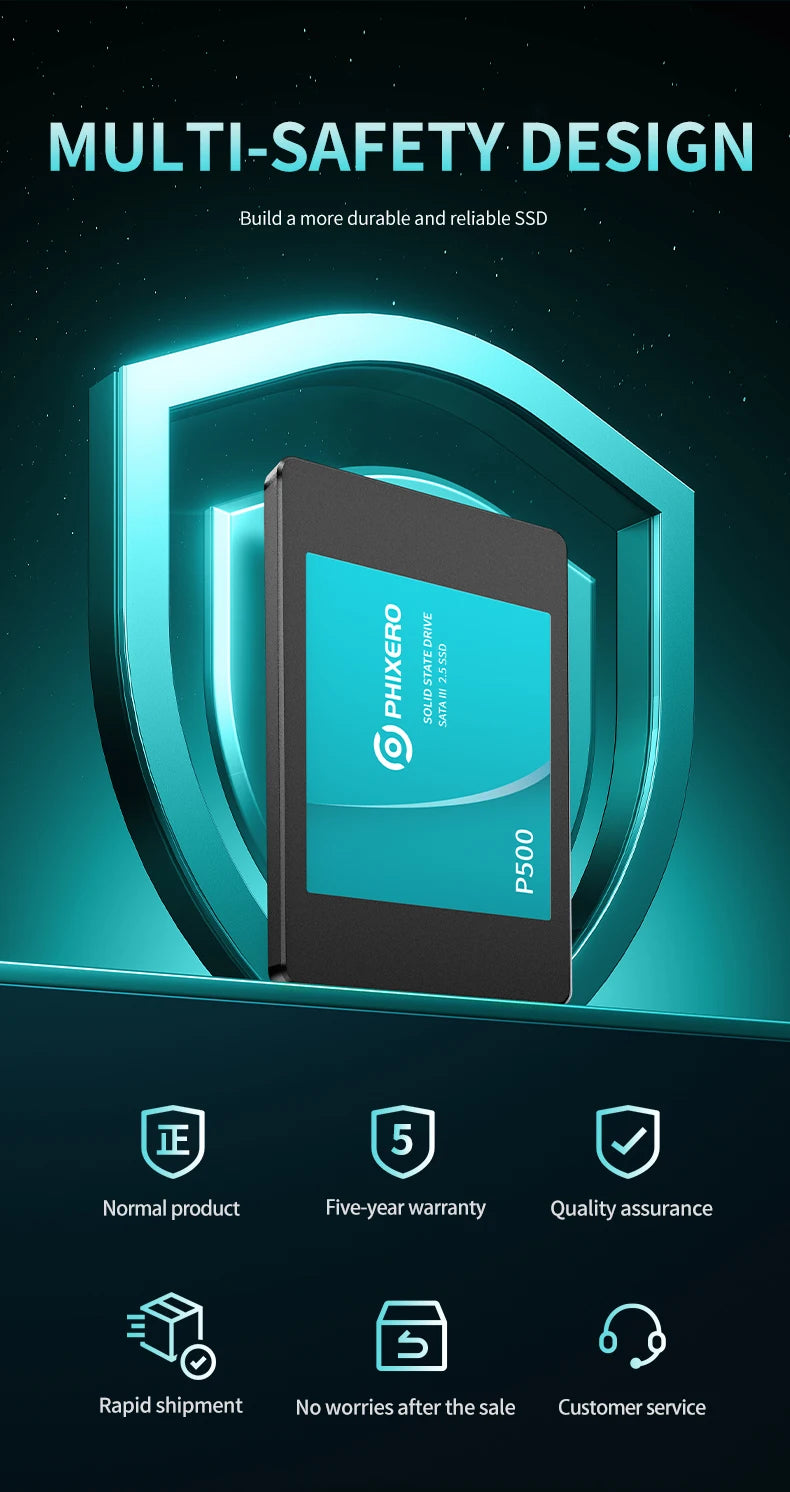 PHIXERO 2.5” High Speed ​​SSD Hard Drive For Laptop, PC