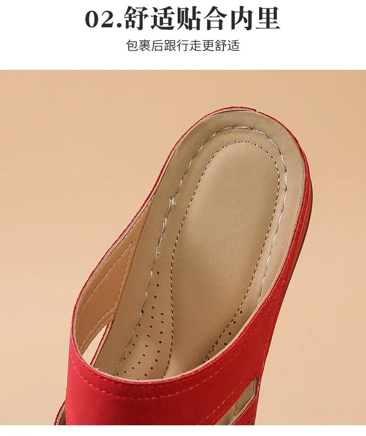 Dép Nữ Đế Xuồng Da Vintage Thoáng Khí 2024