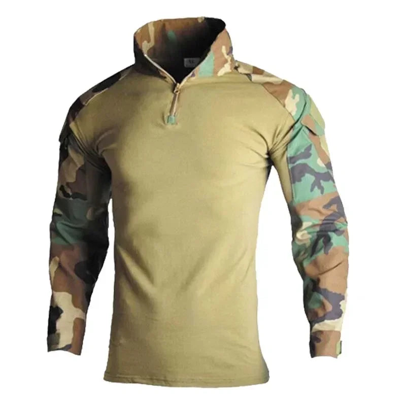 Men's Tear Resistant Cotton Camo Long Sleeve Tactical Shirt