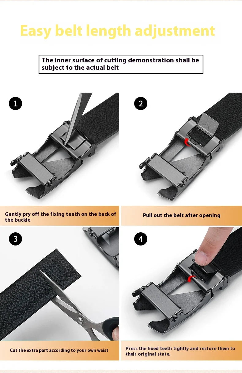 High Quality Genuine Leather Men's Belt with Alloy Automatic Buckle