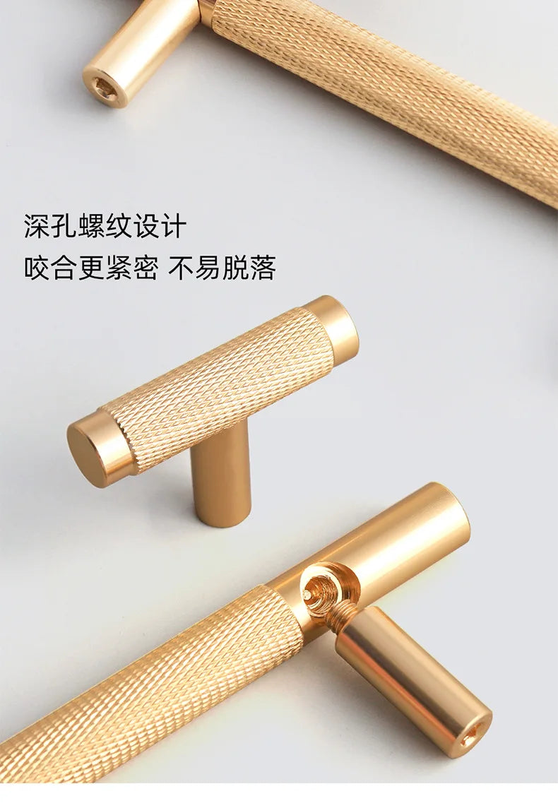 Long Knurled Handle Kitchen Cabinet Door Handles Drawer Pulls Aluminum Alloy T Bar Bedroom Knobs Wardrobe Furniture Hardware