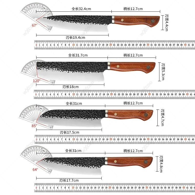5CR15MOV Steel Chef Knife Set with Wooden Handle Forged Meat Cleaver Japanese Santoku Knife Kitchen Knife Storage Bag