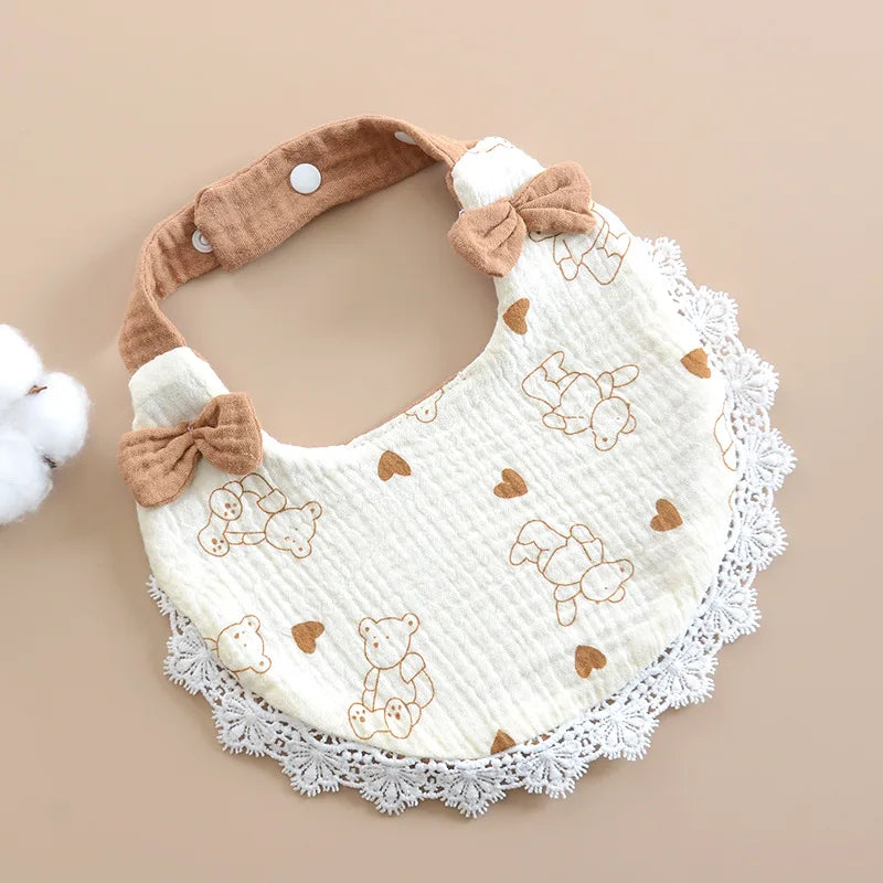 Newborn Muslin Lace Bow Bib for Baby Girls