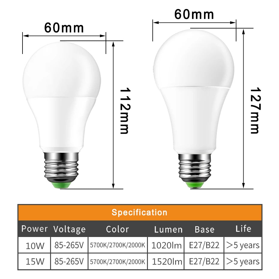 Smart Day and Night Sensor LED Bulb E27/B22
