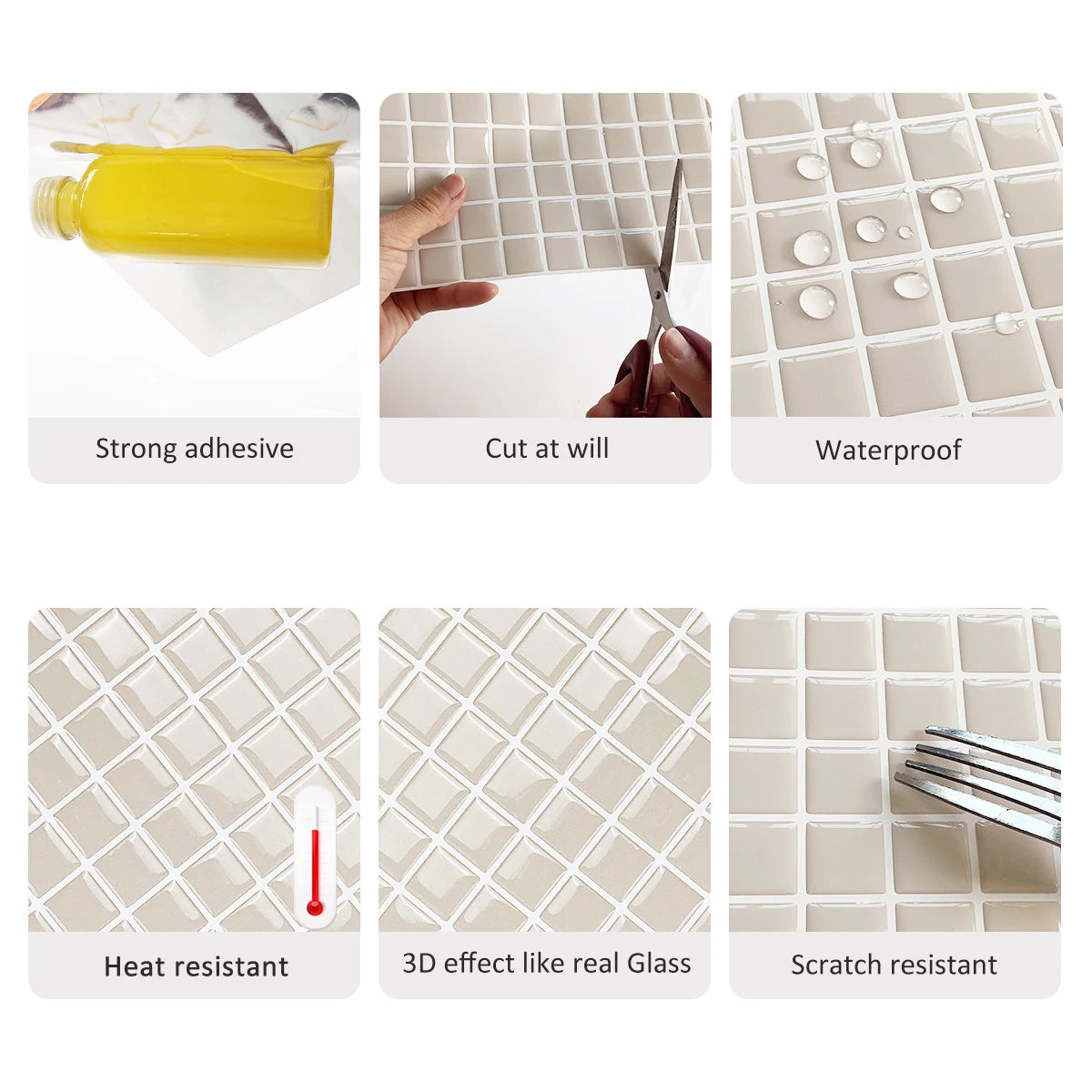 Gạch 3D Mosaic Xám Nhạt Trang Trí Nhà Bếp