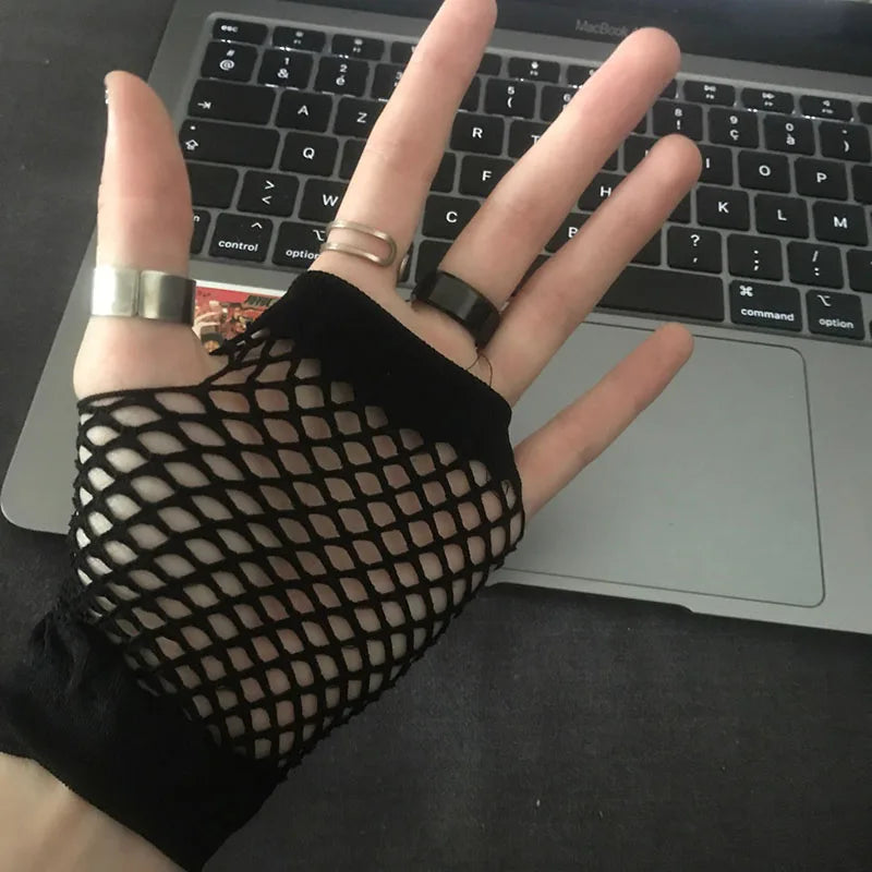 New Black Womens Short Fishnet Net Gloves Fingerless Mesh Gloves Punk Rock Fancy Night Club Party Sexy Beautiful Gloves - Daisan Mart