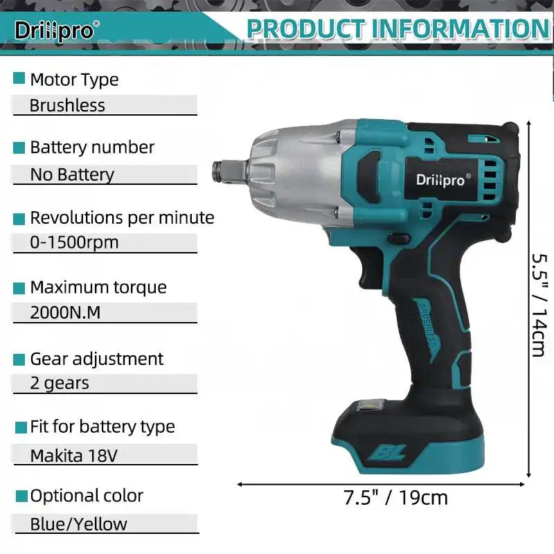 Máy vặn vít không chổi than Drillpro 2000N.M 18V - Daisan Mart