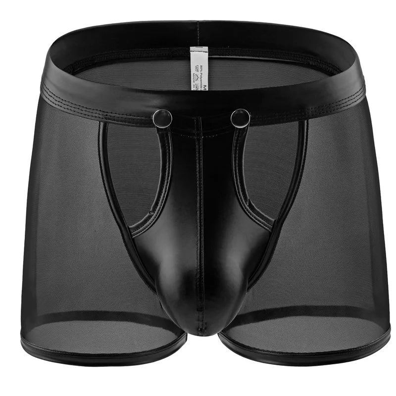 Men's Transparent Mesh Removable Faux Leather Underwear