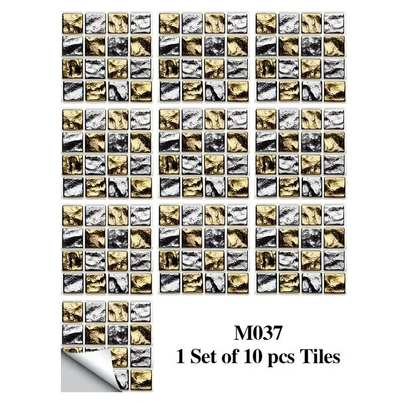 10pcs/set Marble Mosaic Tiles Wall Sticker Transfers Flat Covers for Kitchen Bathroom Stitching Stickers Self-adhesive Removable