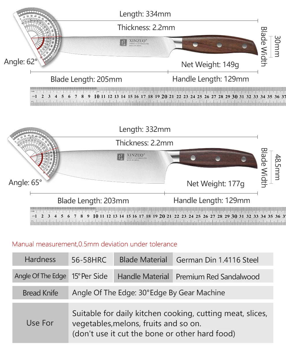 Set of 6 XINZUO Multi-Purpose Stainless Steel Kitchen Knives