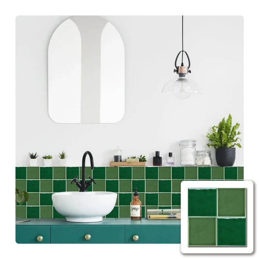 10Pcs European Square Kitchen Wallpaper Solid Color Self-adhesive Wall Stickers Oil-proof Waterproof Thickened Tile Stickers