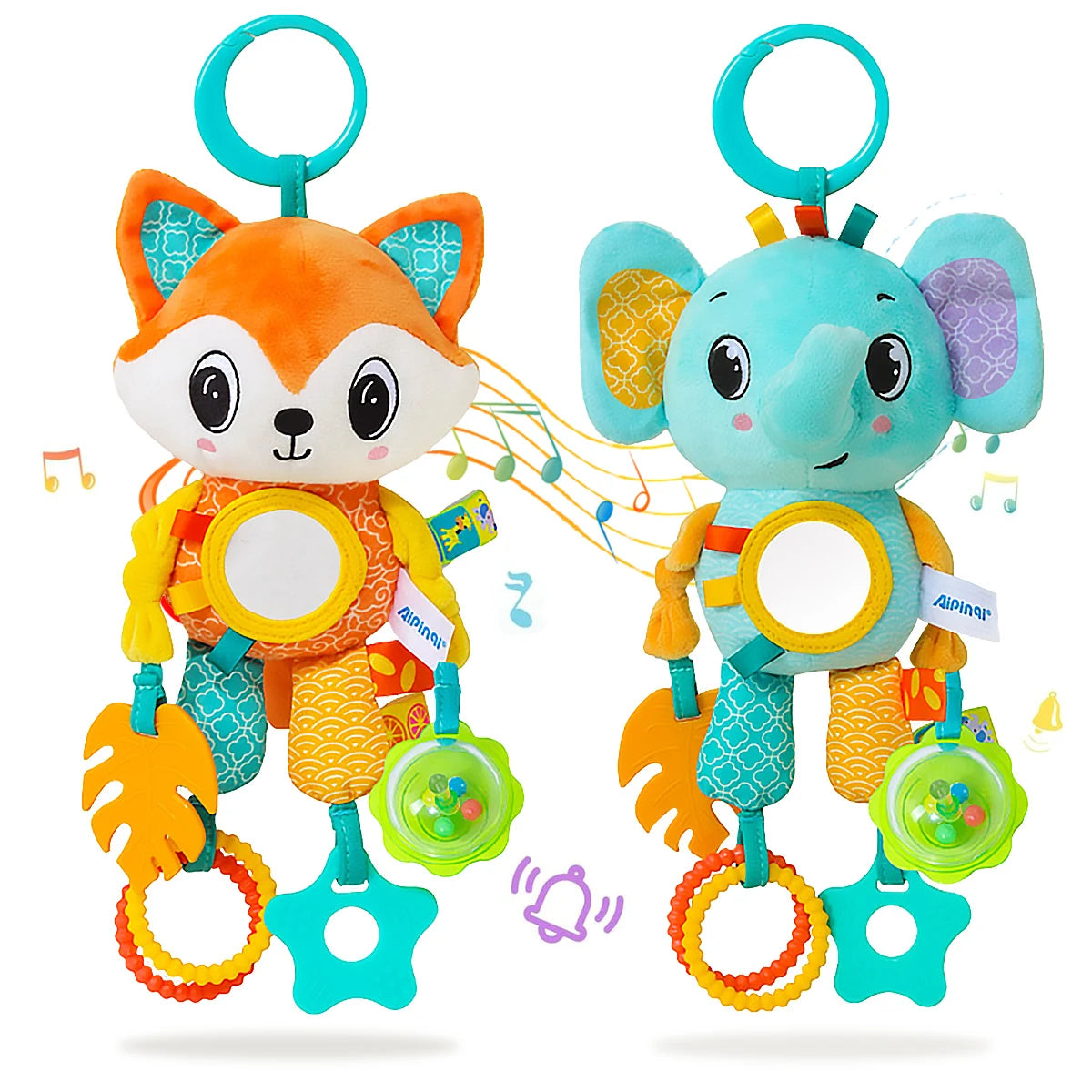 Wind Chimes Plush Animals Hanging Stroller with Teether for Babies