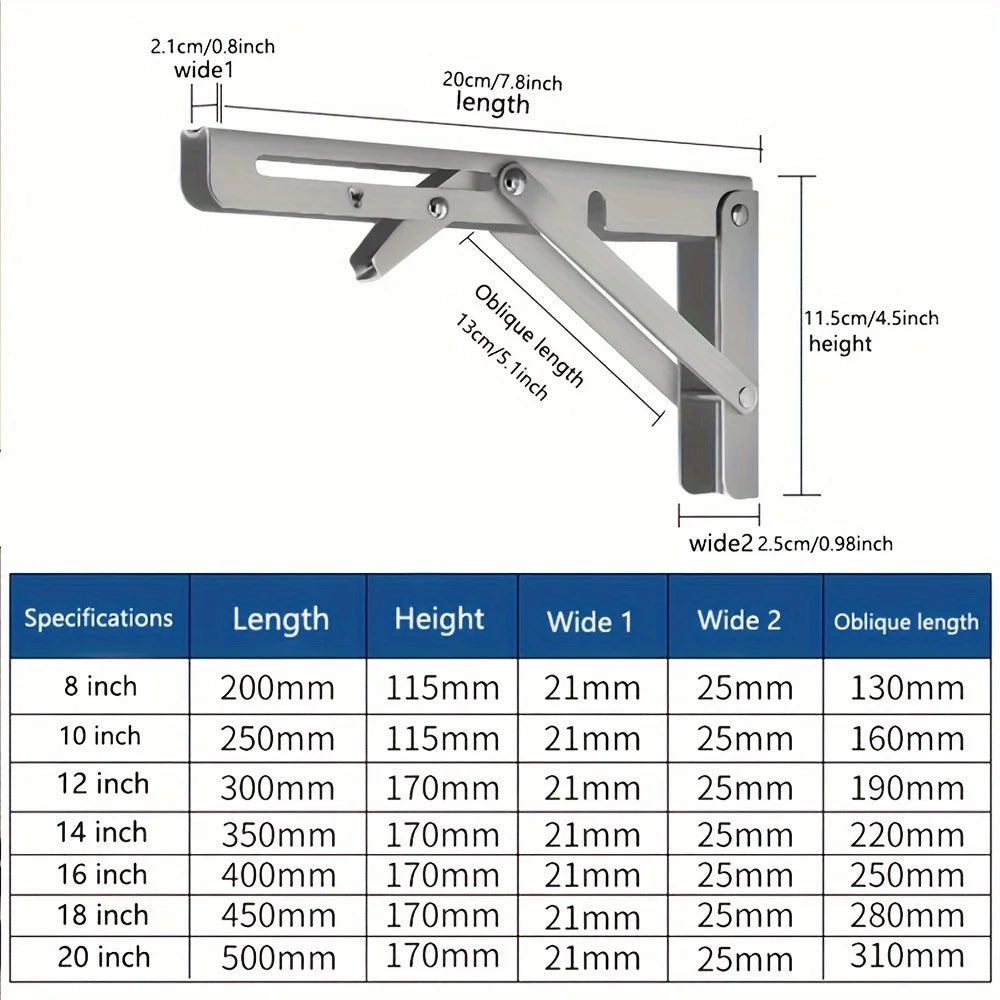 2PCS Sturdy Steel Folding Shelf Brackets Wall-Mounted Design for Workbench Table, Table Shelves Angle Bracket Home Hardware - Daisan Mart