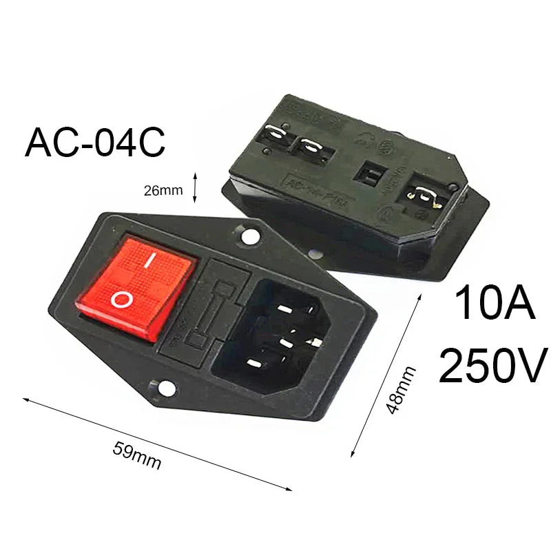 IEC320 C14 3 Pin Power Socket with LED Switch 250V