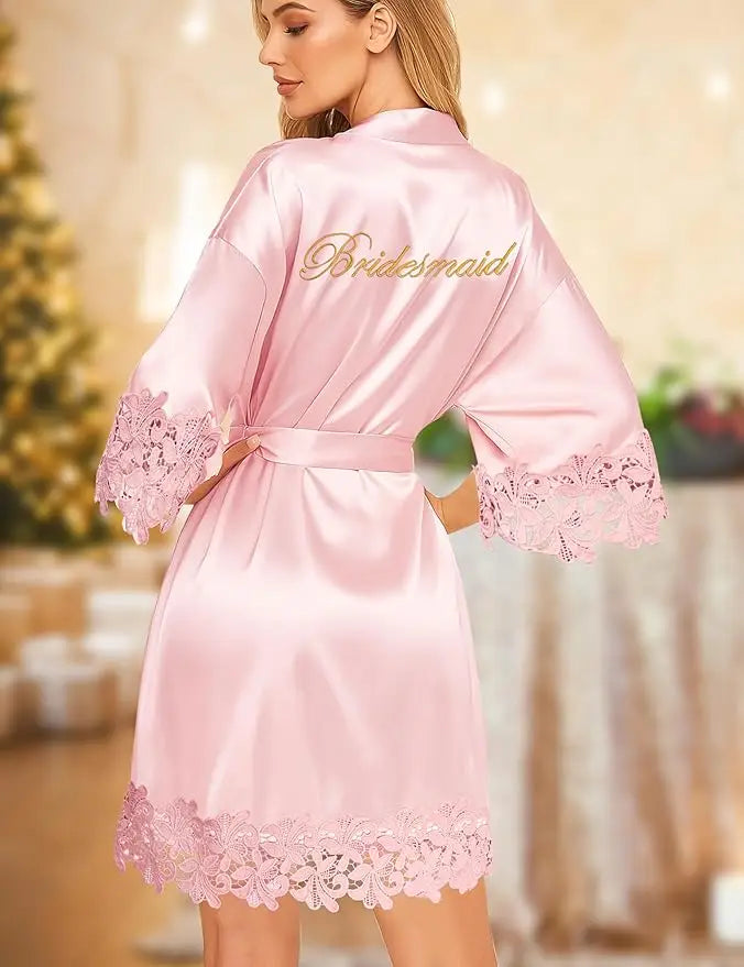 Áo choàng cô dâu lụa ren kèm đai Bride thêu sang trọng