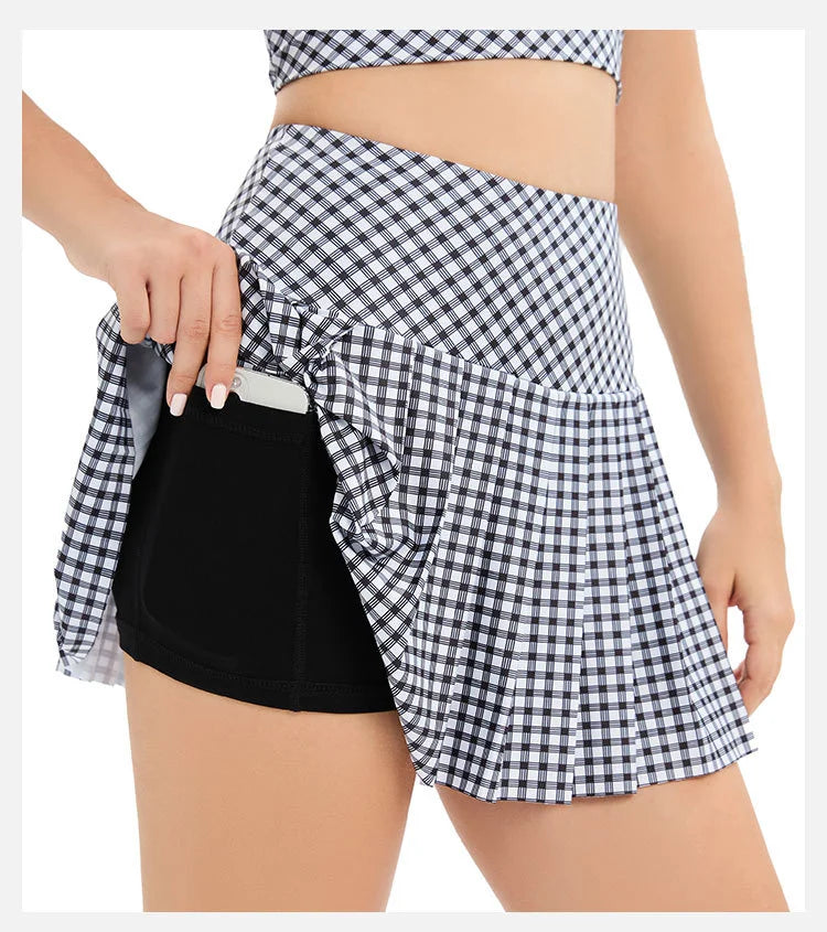 Nadanbao Plaid Tennis Dress Women Pleated Mini Skater Skirts High Waist Plaid Short Skirt Women's Summer New College Style - Daisan Mart