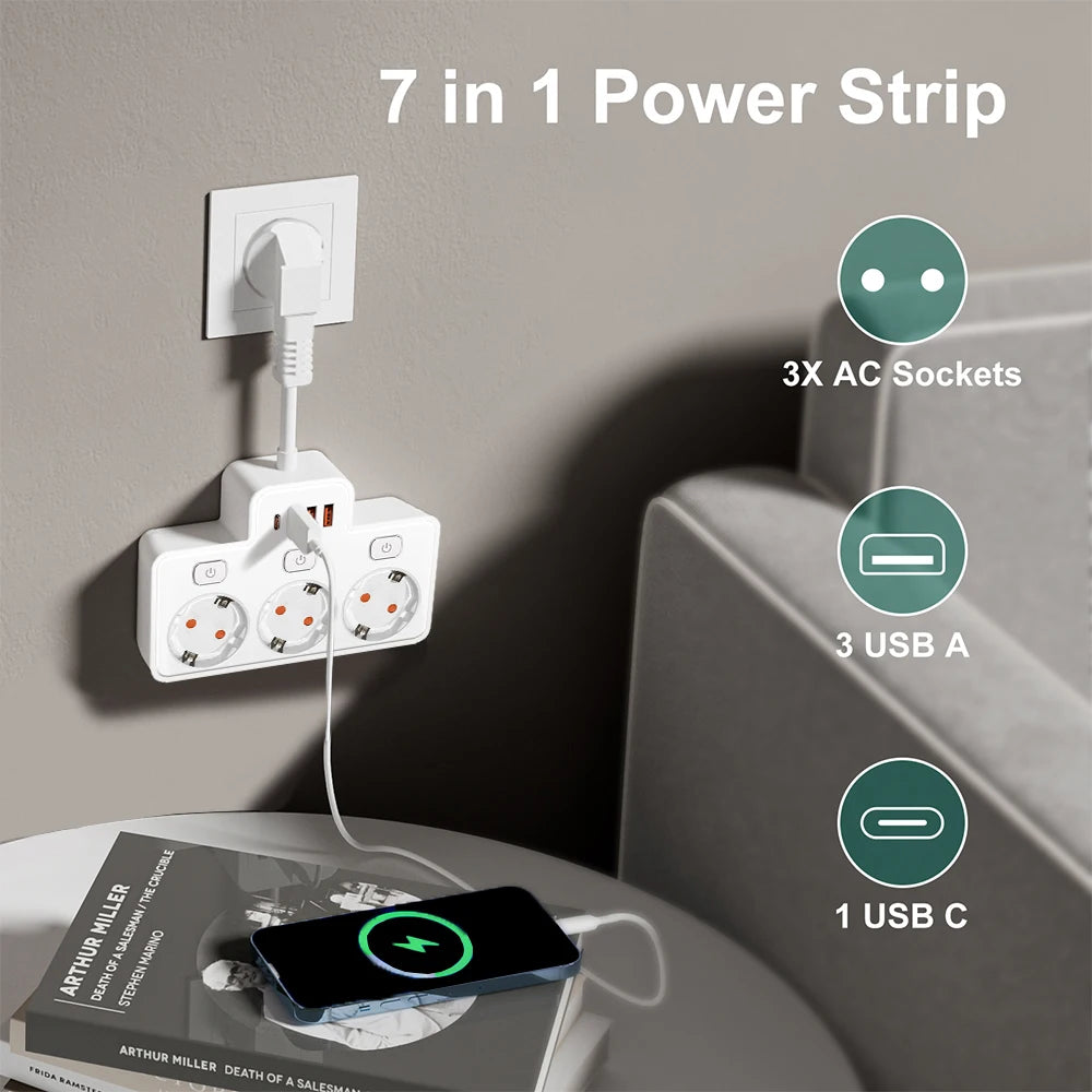 Đa Năng: Ổ Cắm EU 2500W Có Cổng USB-C & Công Tắc