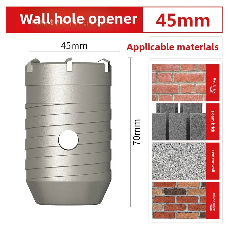 Wall hole opener drill bit impact drill set for drilling brick walls, air conditioning, concrete, and expanding water pipes.