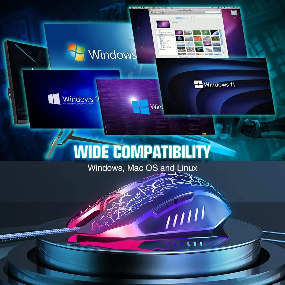 Gaming Wired Mouse Ergonomic Laptop PC Optical Computer Mice with Backlit 6 Buttons DPI Up to 3600 for Windows 7/8/10/XP Vista