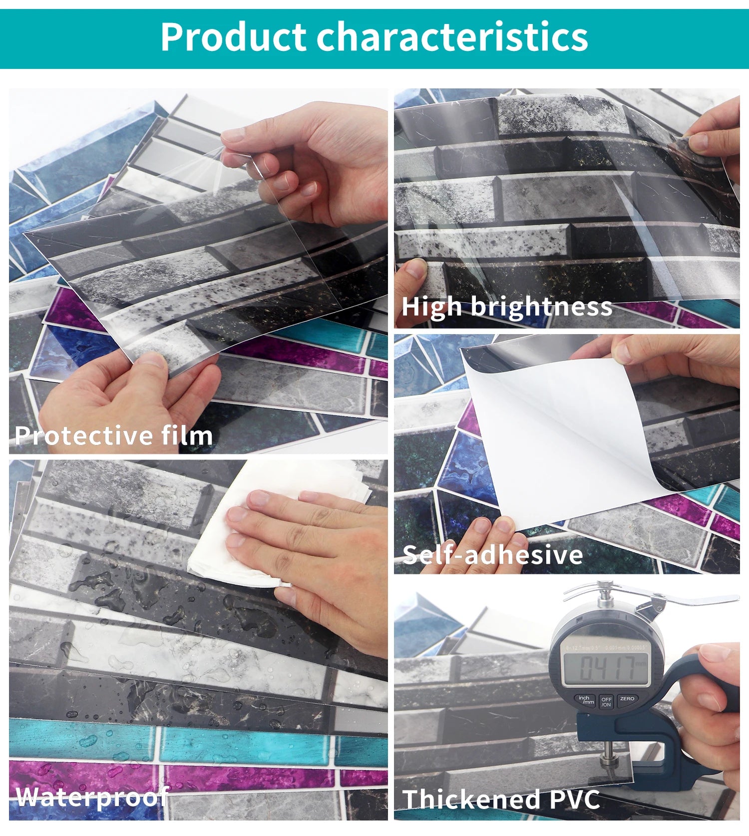 Waterproof Self Adhesive Removable 3D DIY Modern Grayish White Marble Tile Wall Sticker Bathroom Kitchen Cupboard Home Decor