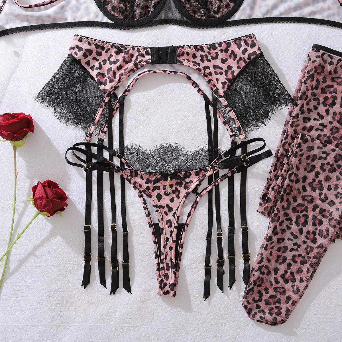 AVELINE 2025 Sexy Leopard Lace Lingerie Set