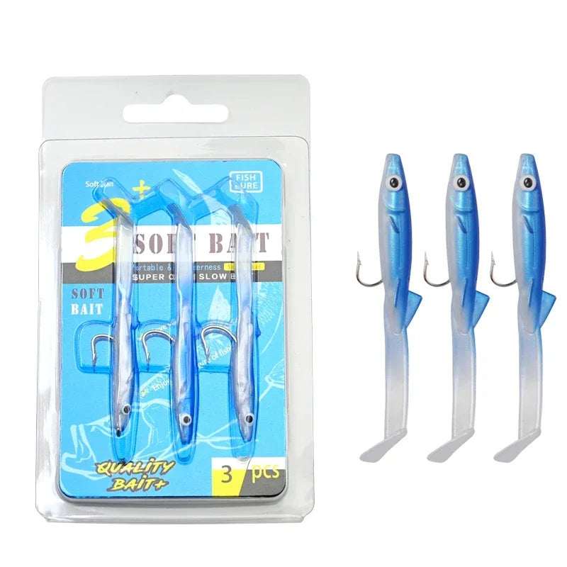 Afishlure Pesca Eel Soft Fishing Lure Glow Soft Bait with Hook Sea Fishing Tackle Raglou Fishing Lure 3pcs 55mm