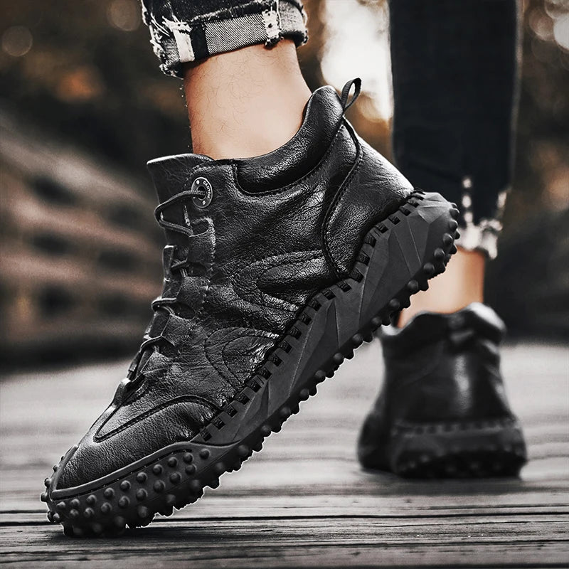 Men's Vintage Handmade Leather High-Top Lace-Up Retro Shoes