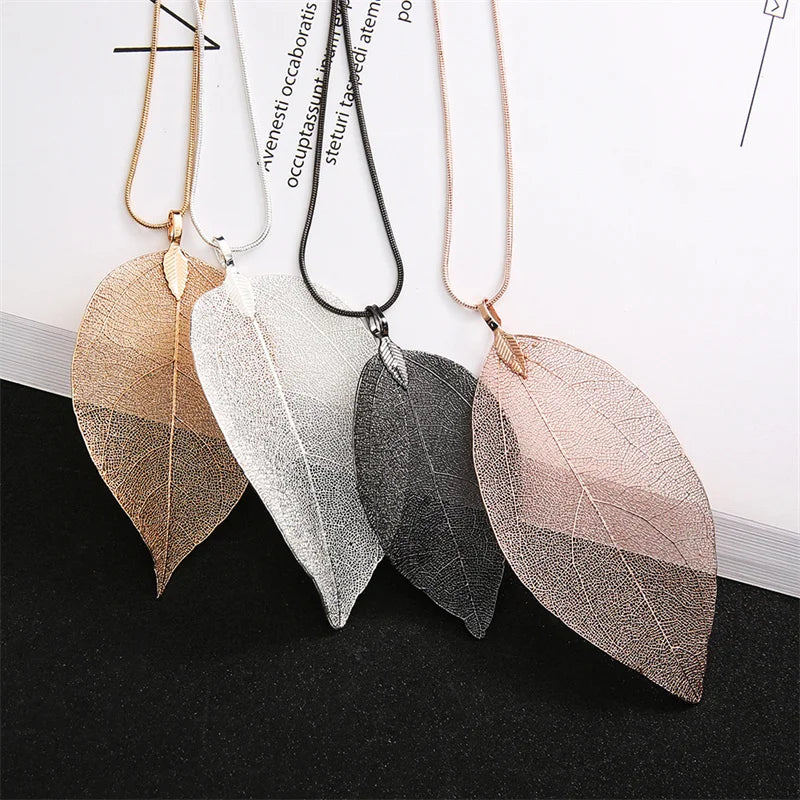 Women's Fashion Simple Punk Silver Leaf Necklace